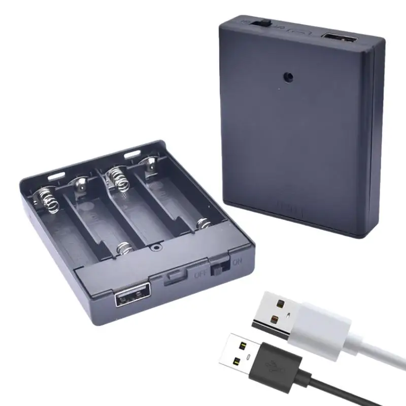 New【1Pcs Portable Mini USB Power Supply Battery Box 4AA Battery Holder Storage Case For LED Strip Light Accessories】