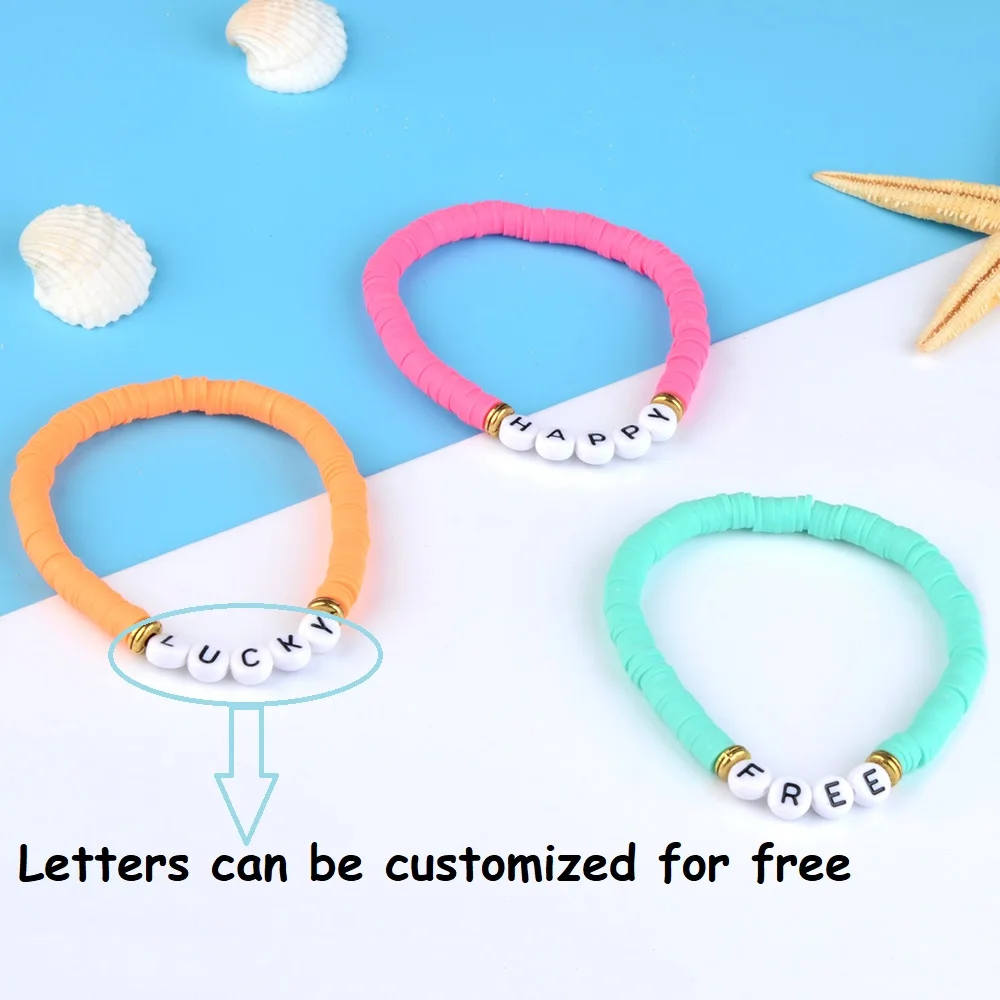 DIY Boho Letter Women Bracelet Multicolor Polymer Clay Flat Round Handmade Sweet And Lovely Girls Child Bracelets Cute Jewelry