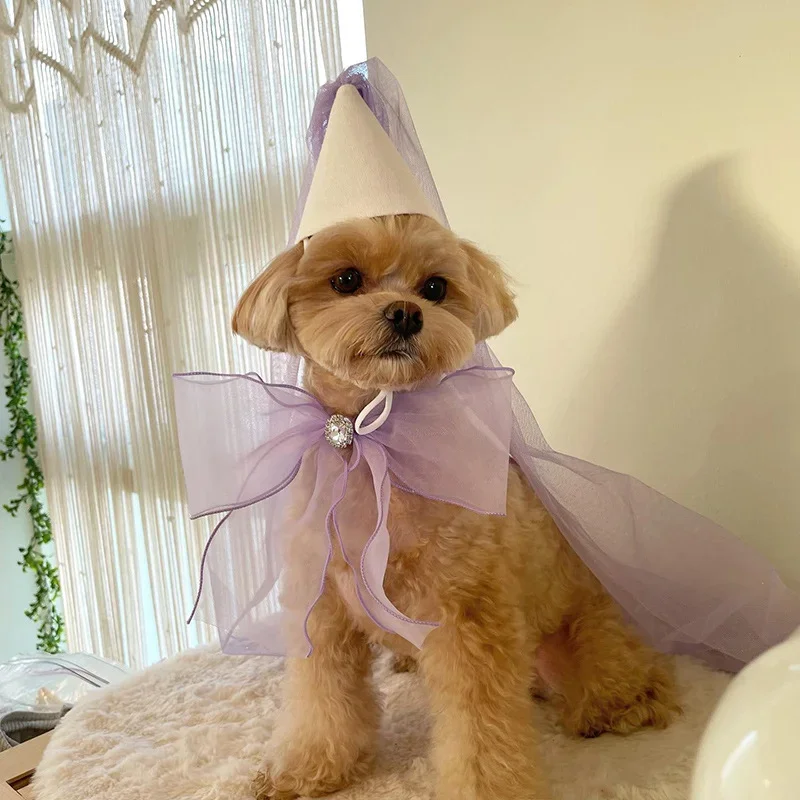 Birthday Party Dog Accessories Hat Jewelry Pet Wedding Hat Bow Saliva Towel Teddy Triangle Scarf Bow Pocket Bib Scarf Pomenian