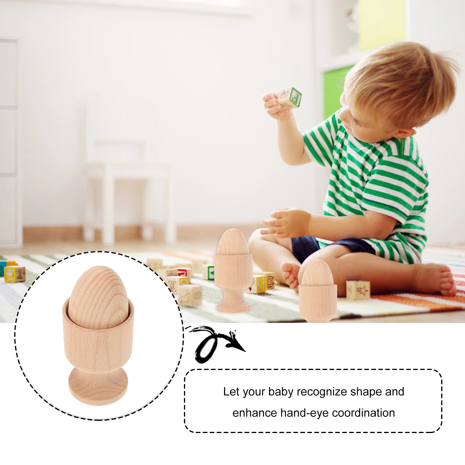 Tazze e palline per uova Giocattolo in legno Sensoriale per bambini Educazione precoce Coordinazione occhio-mano Kit di addestramento prescolare