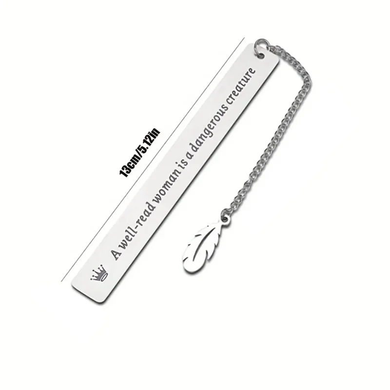 1 Stainless Steel Lettering Slogan Bookmark for Page Books Readers Children Collection Teacher's Day Leaf Pendant Gifts Bookmark