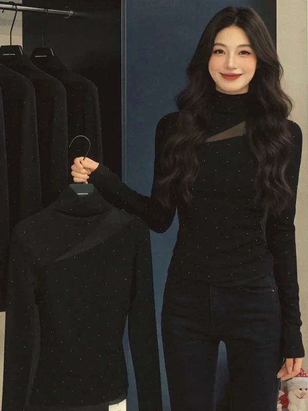 

Diamond Detailing Me Insertion f High Collar Base irt Women plus Size Slimming Design Spring 2026 Faion