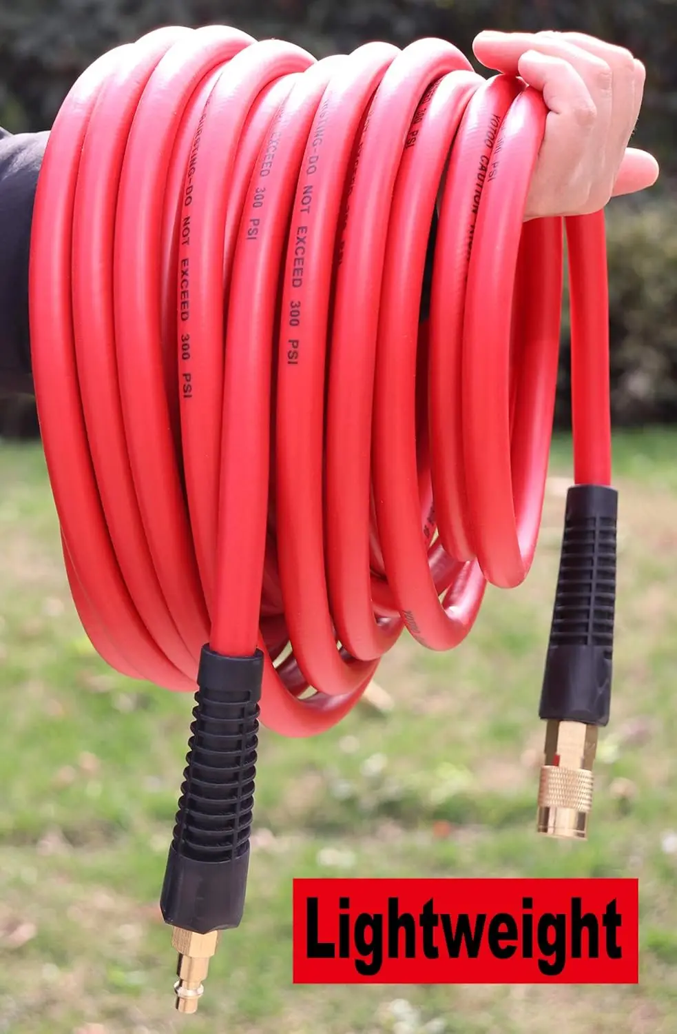 3/8-Inch by 50-Feet Air Hose 300 PSI Heavy Duty, Lightweight, Kink Resistant with Brass Fittings and Bend Restrictors for - view 2