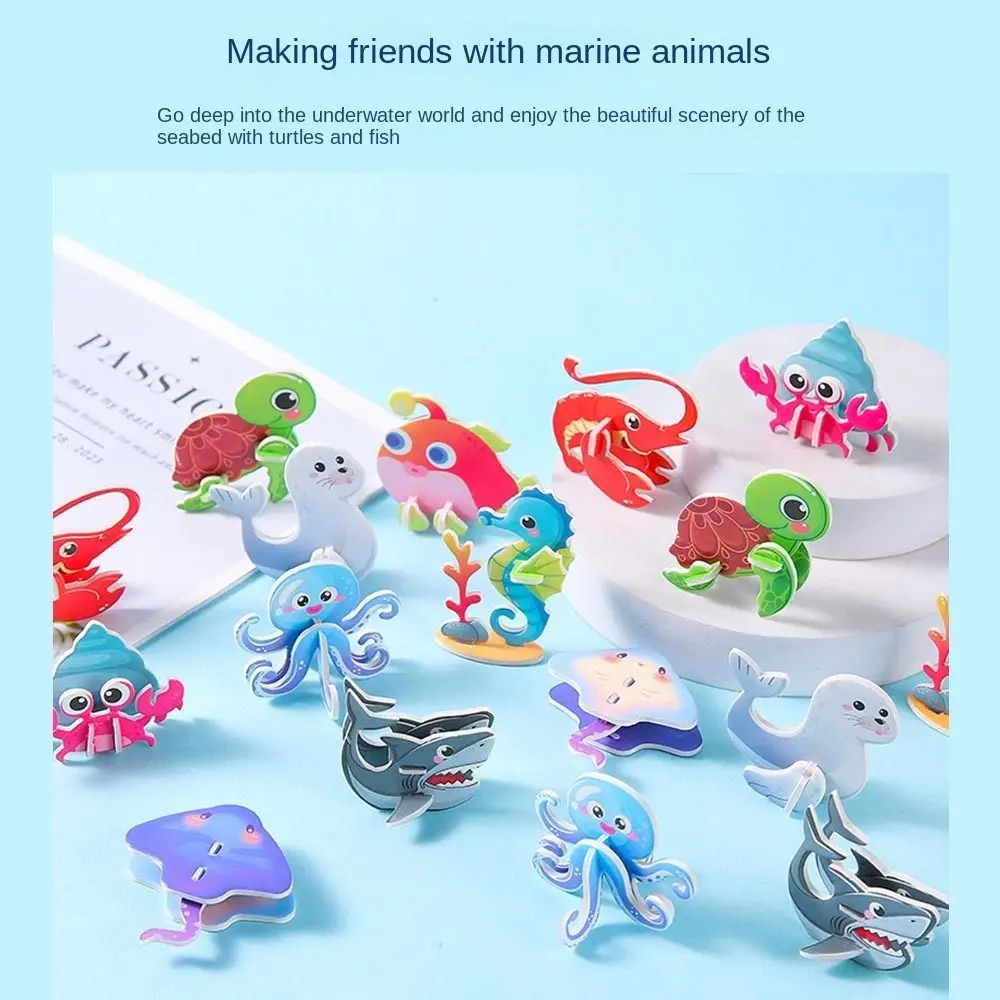 10pcs Funny 3D Sea Animals Paper Jigsaw Puzzles Cognitive Jigsaw Puzzle Children's Early Education Learning