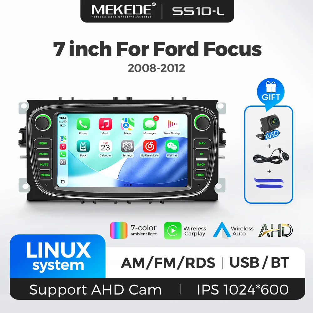 MEKEDE 7 Inch Car Multimedia Player Wireless CarPlay For Ford Focus 2008-2012 Android Auto GPS Navigation RDS FM Radio WIFI BT