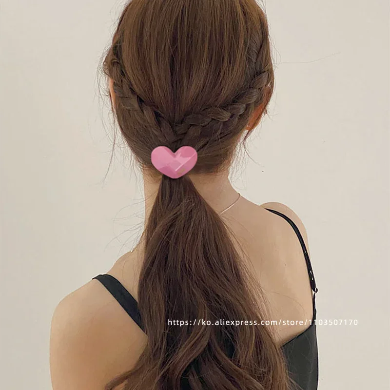 Lozenge section love hair rope ~ South Korea East Gate France high ponytail hair ring heart-shaped rubber band plate hair rope view 2