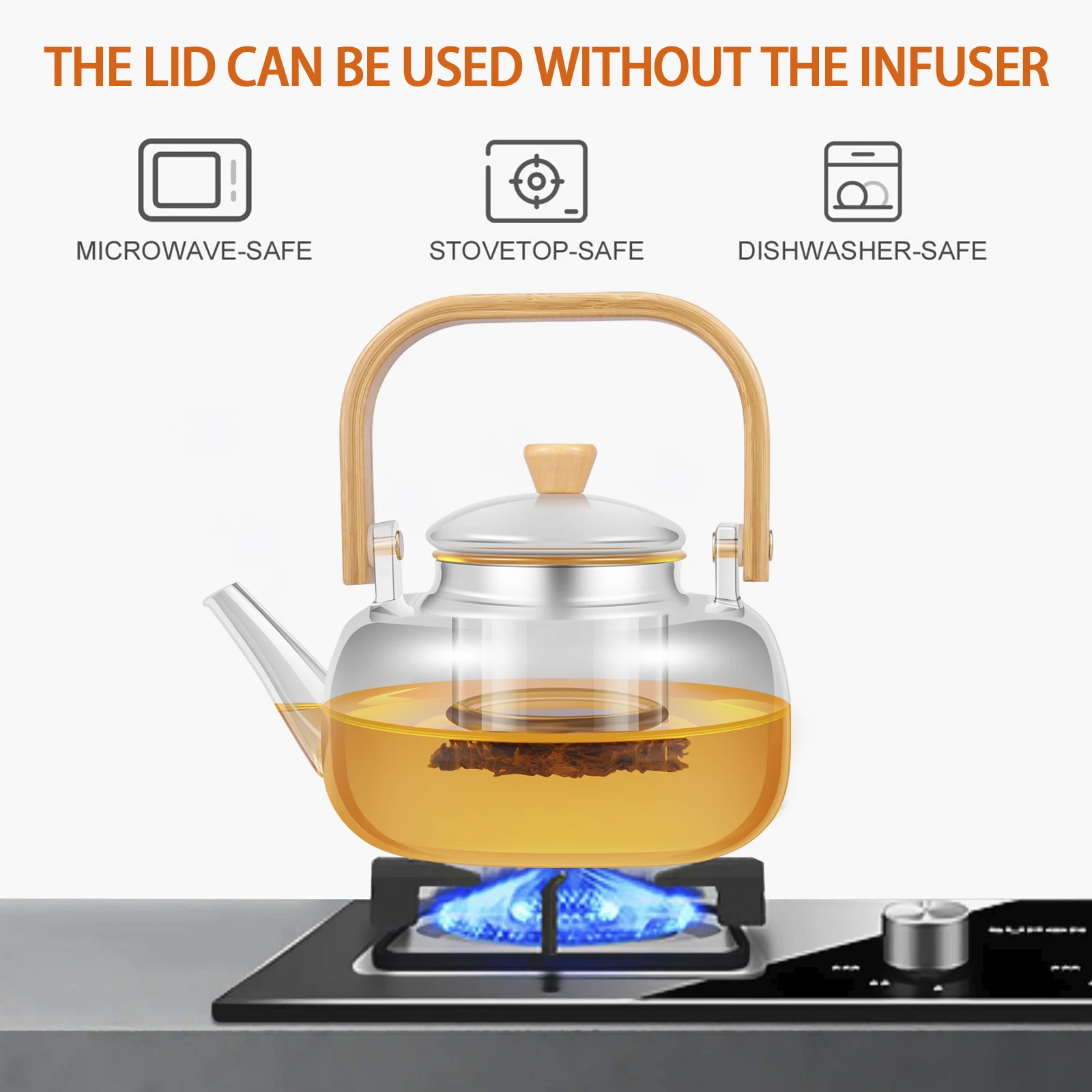 Glass Teapot with Stainless Steel Filter 750/1000ml Square Tea Pot with Handle Glass Kettle Teapot Heat Resistant Puer Oolong Po