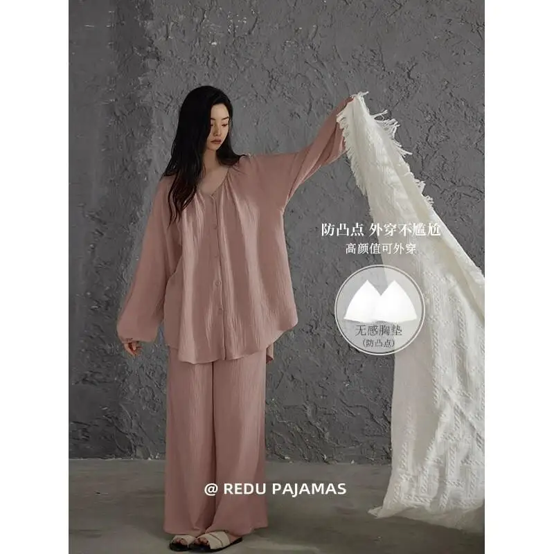 

Женский пижамный комплект: комфортная домашняя одежда, мягкий, с длинным рукавом, с бюстгальтером, для дома и улицы, новинка