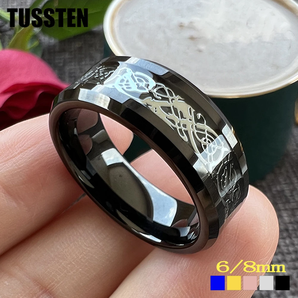 

TUSSTEN 8MM Dragon Ring Tungsten Wedding Band For Men Women Beveled Polished Edges Classic Jewelry Free Shipping