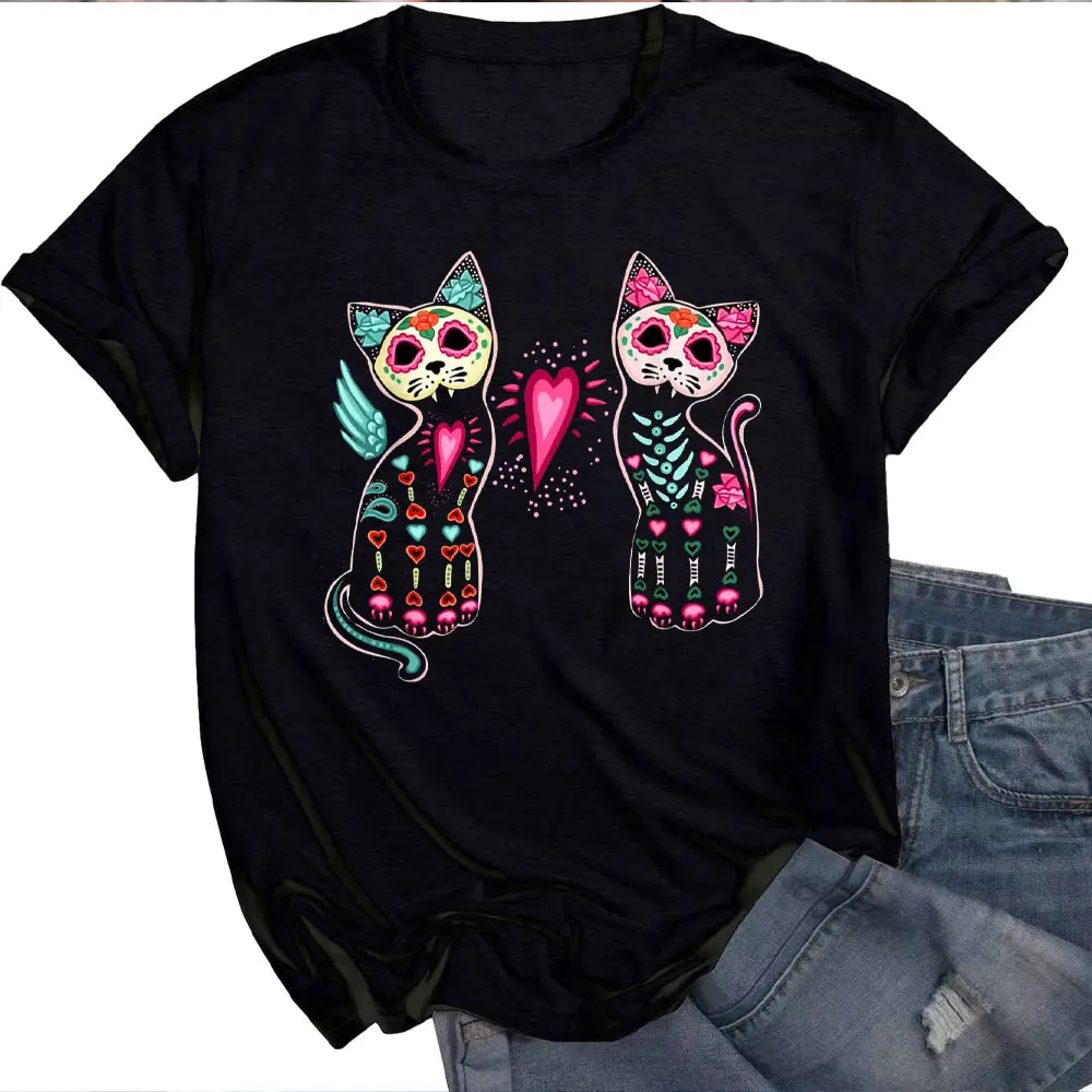 Sugar Skull Dia De Los Muertos Soft and Breathable Shirts Spanish Teacher T-shirt Skull Shirt Halloween Y2k Top Graphic T-shirts