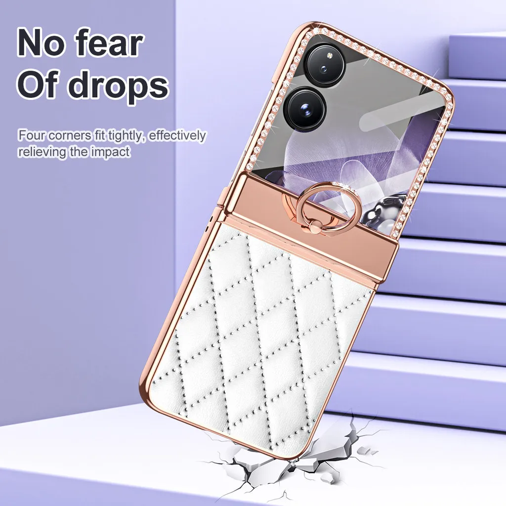 Etui na telefon Xiaomi Mix z diamentami, skórą, platerowanym uchwytem na pierścień, z pełną ochroną i zawiasem. — zdjęcie produktu 3