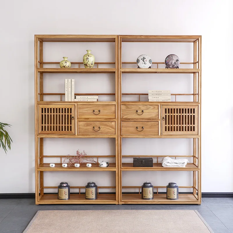 New Chinese style old elm bookshelf simple homestay tea