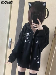 Japanese Casual Hoodies Women Kawaii Drawstring Sweatshirt Grunge Clothes Girl Y2k Aesthetic Cartoon Print Harajuku Streetwear