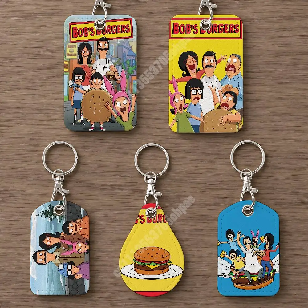 Cartoon B-Bob B-Belcher's Burgers Leather Keychain Card Holder for Airtag & ID Cards Business Bag Charm