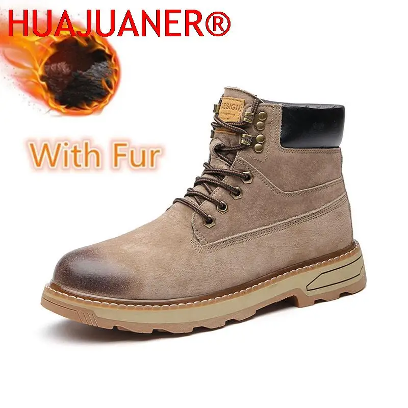 

Warm Mens Winter Boots Natural Leather Ankle Boots Genuine Leather Suede Working Tooling Outdoor Luxury Boots Quality Shoes Men