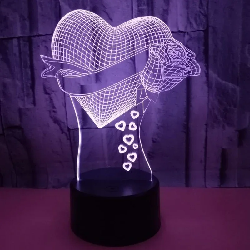 

Loving Heart With Rose Flowers 3D Effect Optical Illusion Table Lamp LED Night Light Valentine Gift For Her Wife Girlfriend