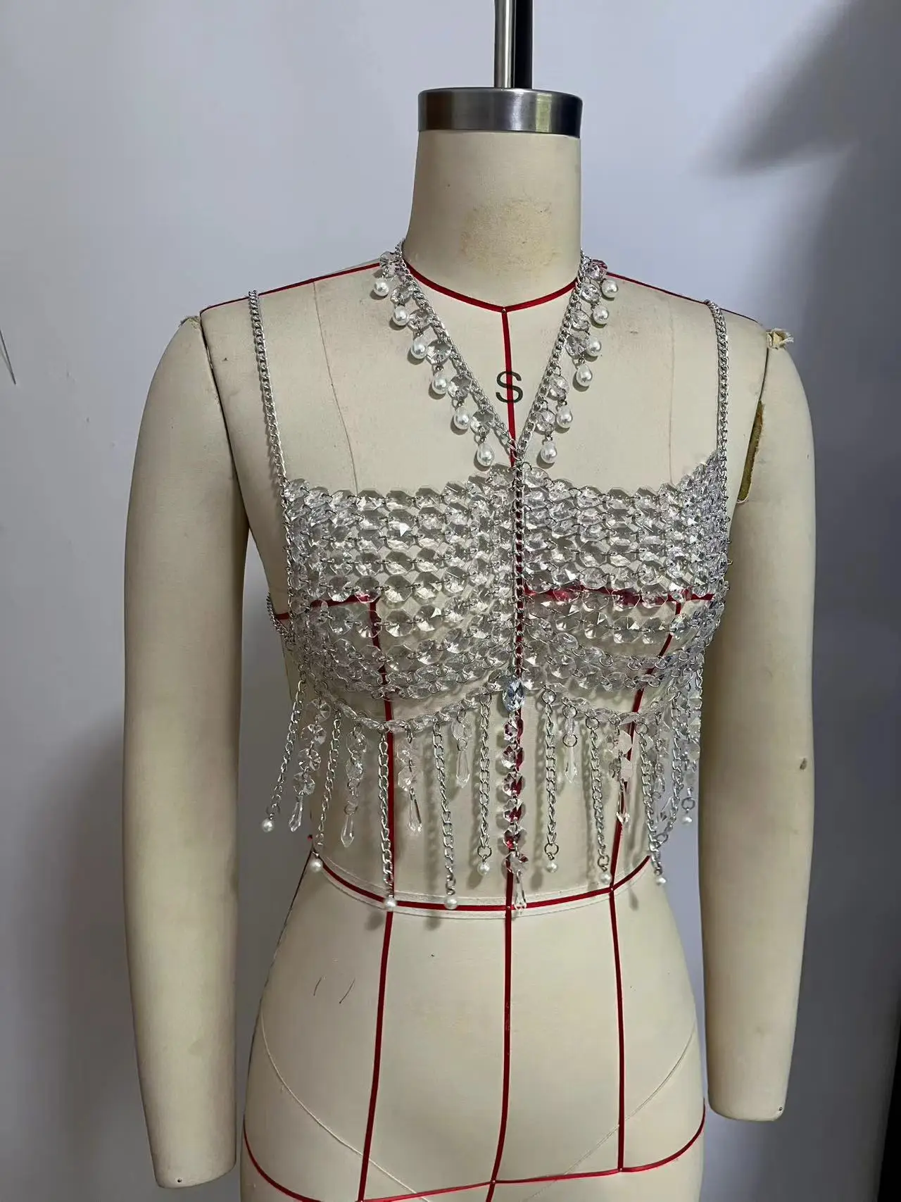 Perlen-Strass-Quasten-Body-Top Einheitsgröße Dekoratives Crop-Top für Party, Strand, Konzert, Clubwear, Sommerstile, Neues Crop 2027, Heiß – Detail 3