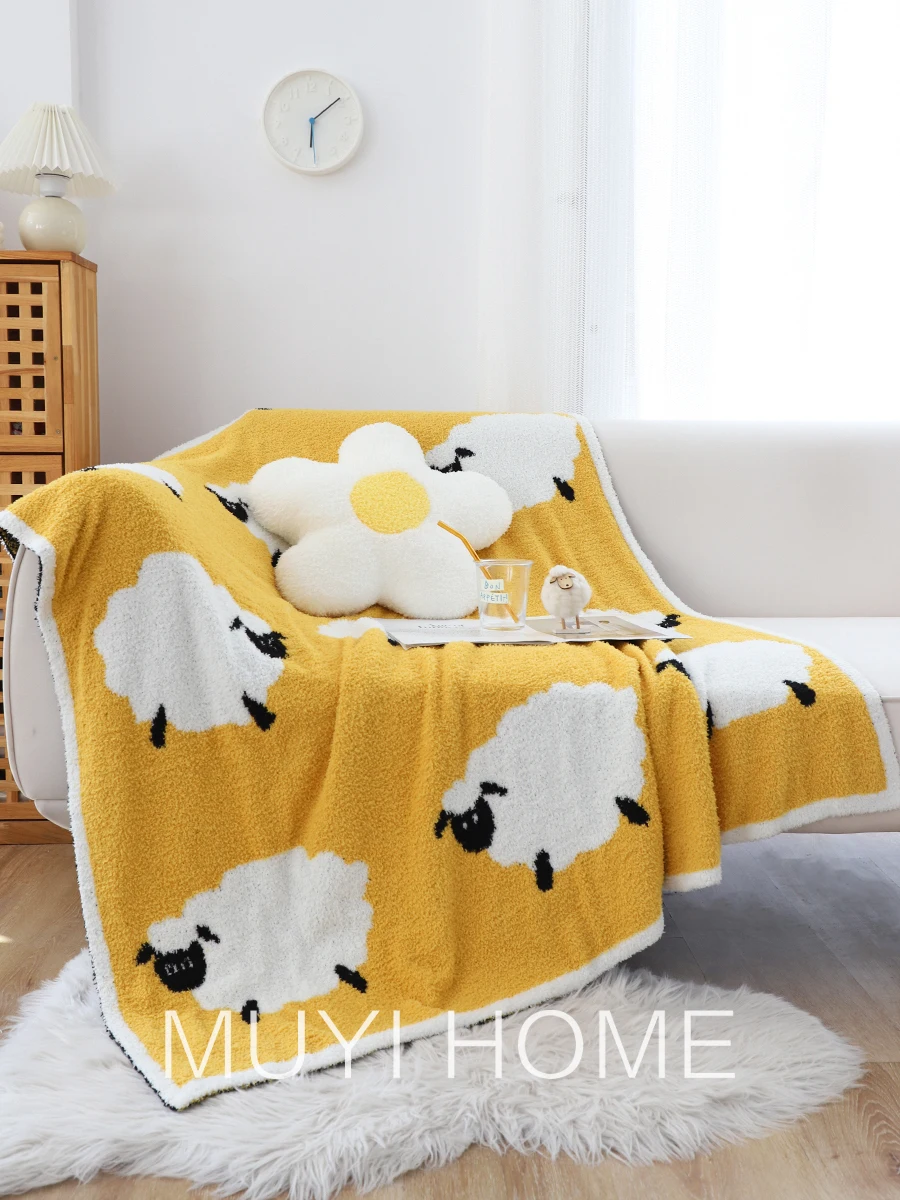 Nordic soft clouds sheep half side velvet cover blanket cute children blanket plush sofa blanket bedroom blanket blanket