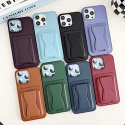Leather Cart Holder Case for IPhone 16 Pro Max XR XS X 7 8 Plus Card Slots Folding Stand Shockproof Soft Back Cover