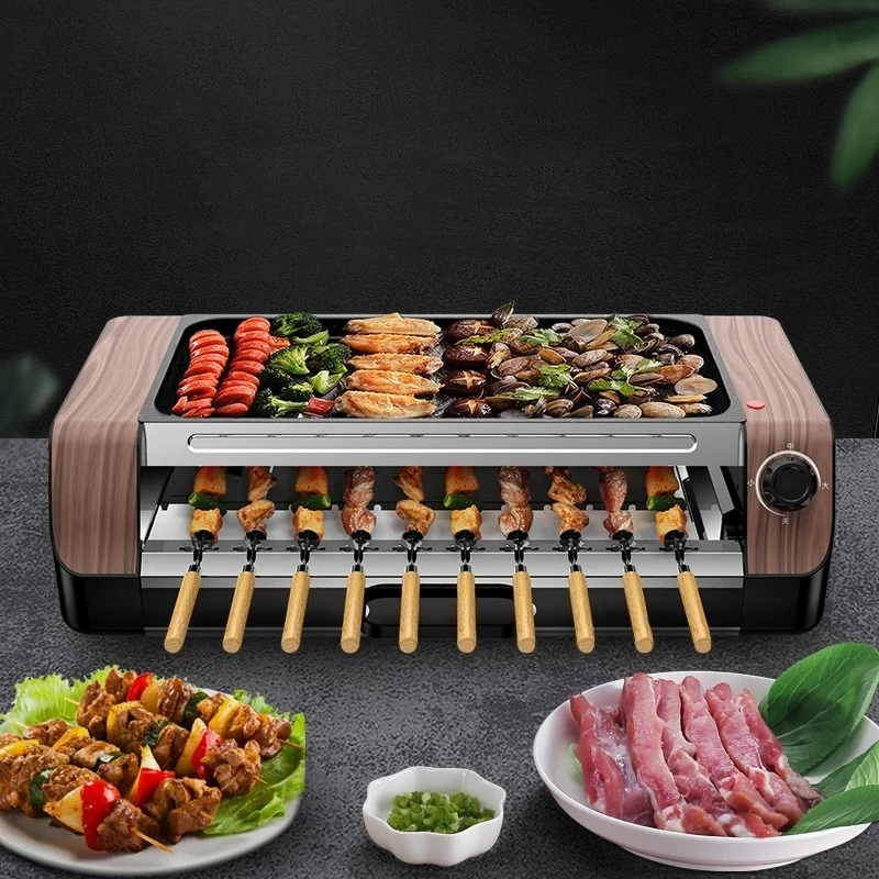 Electric Barbecue Machine Automatic Rotating Skewers Machine Smokeless Barbecue Grilled Steak Double-layer Capacity 1800W Power