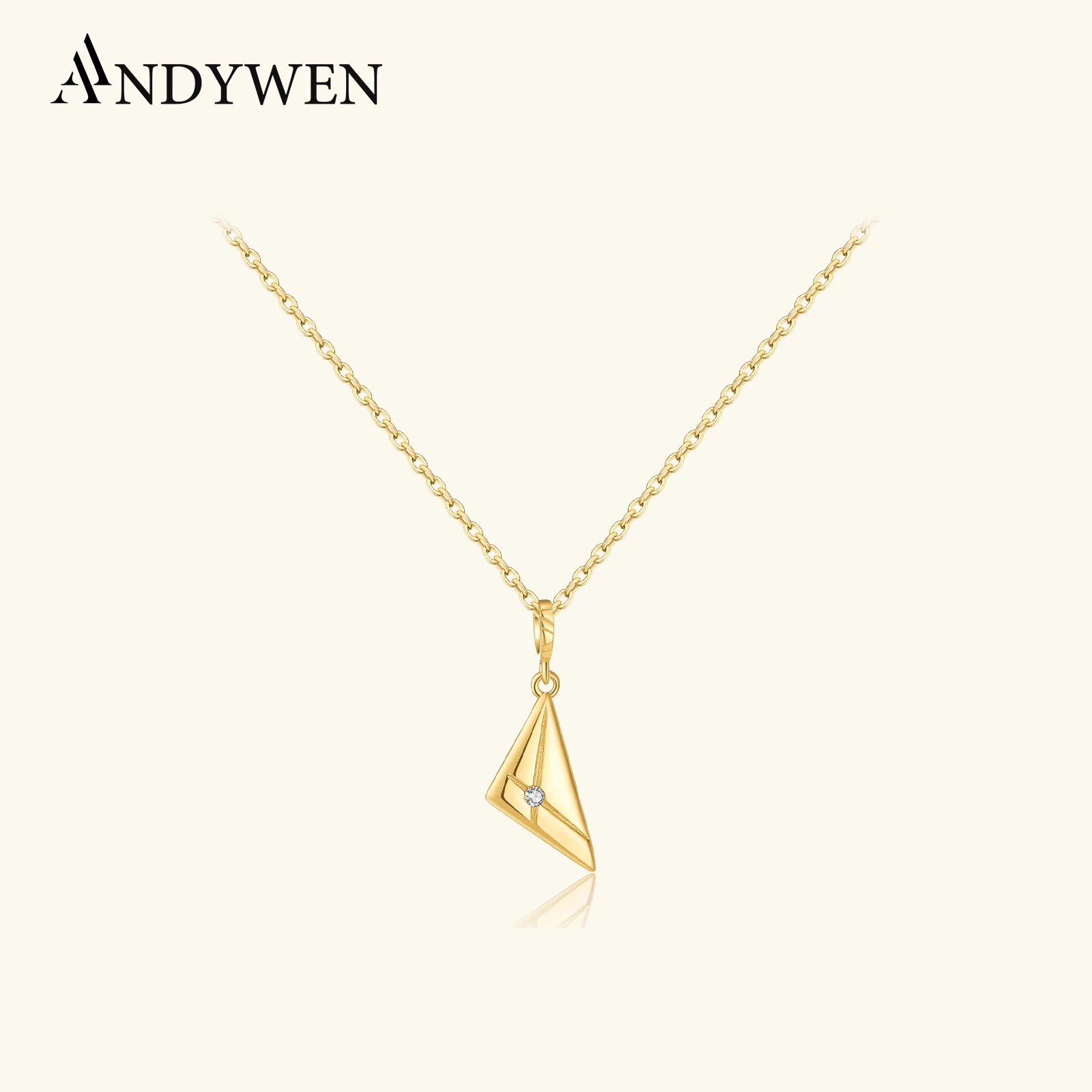 

ANDYWEN New 925 Sterling Silver Geometric Triangle Pendant Long Chain Necklace CZ Zircon Women Delicate Luxury Fine Jewelry Gift