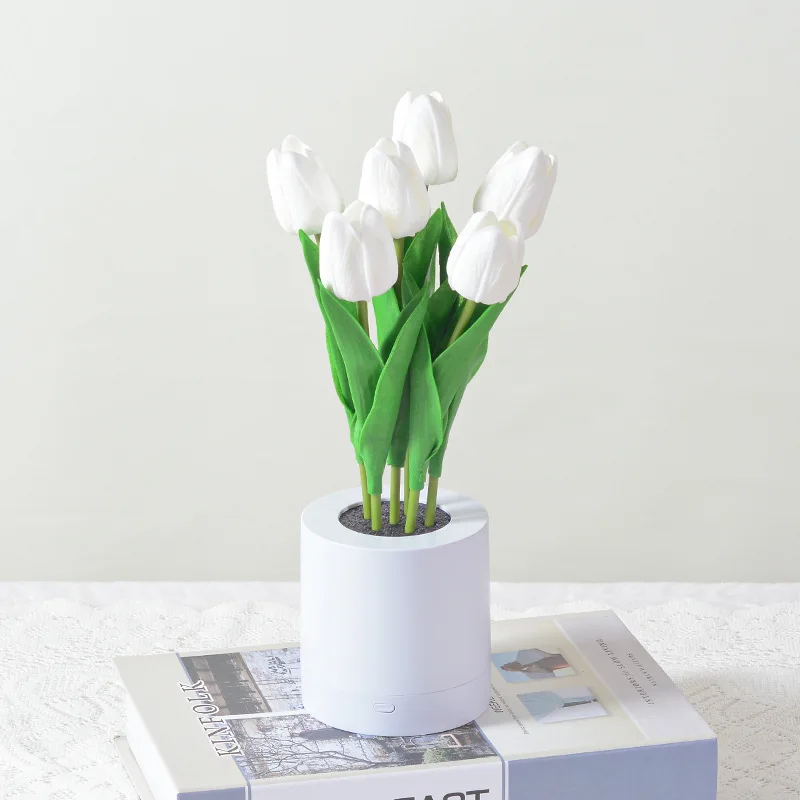 USB Charging Led Emulated Tulip Night Light Ambient Light Bedroom Room Dormitory Bedside Decoration Ceramic Table Lamp