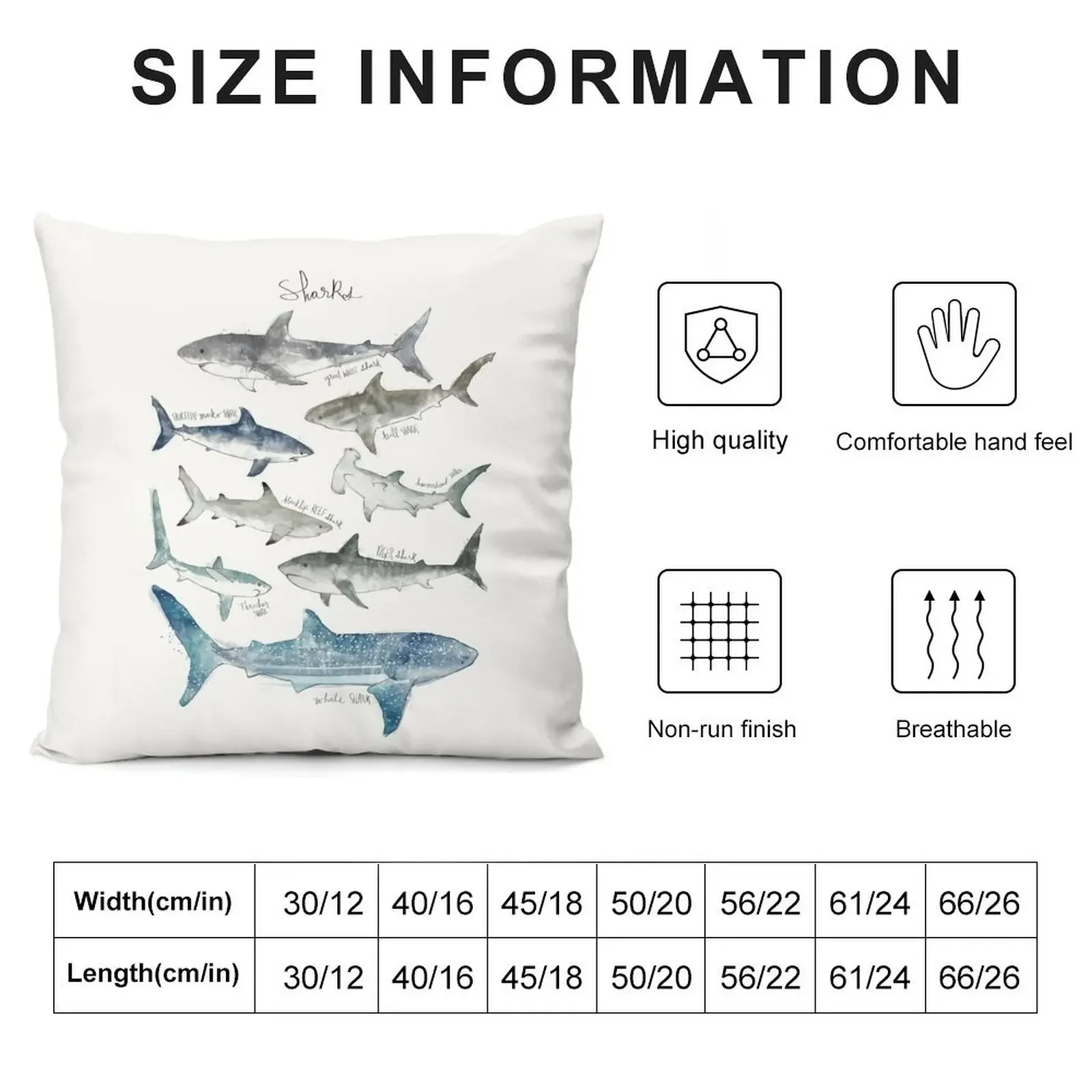 Sharks - Landscape Format Throw Pillow Pillow Cases Decorative Pillow Case Christmas Decor