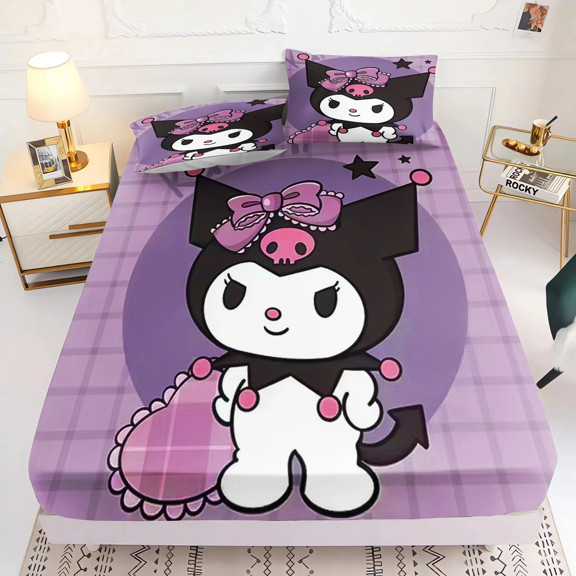 

Sanrio Series Kuromi Comforte 100% Polyester Fitted Sheet Bedding Set Bedroom Room Decor Home Suitable For Children And Adults