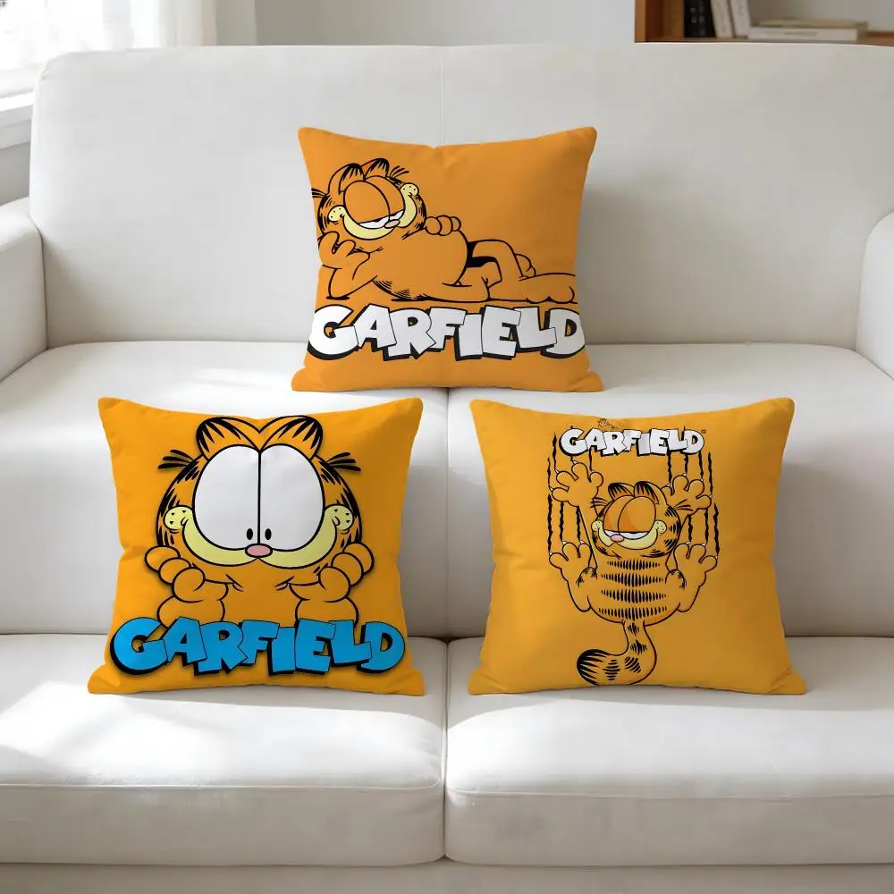 Cute Anime G-GarfieldS-s Cat Cushion Cover Breathable Short Plush Pillow Case Wrinkle-Resistant Machine-Washable For Easy Care