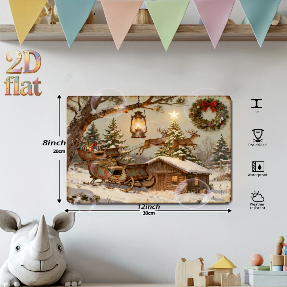 2D flat, Retro metal decorative painting , 8x12 inches ,Home decoration, Christmas atmosphere,daily gifts,  Suitable for Lawn