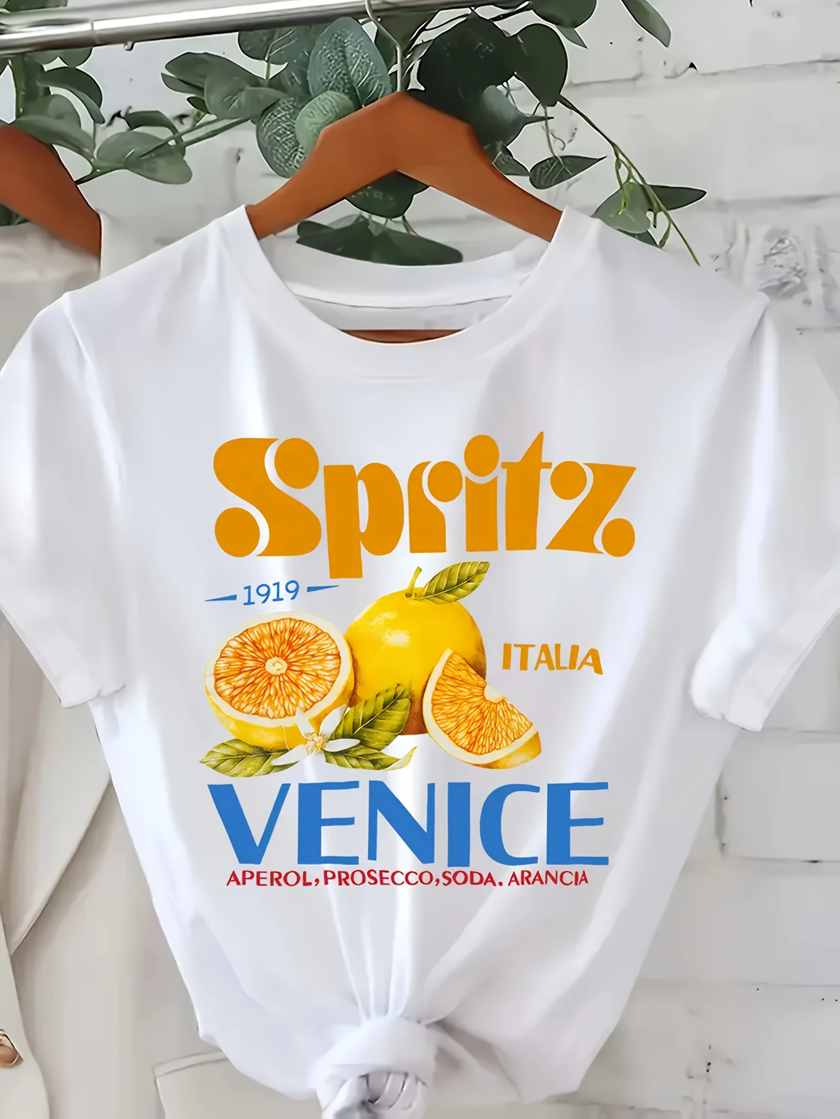 

Spritz Venice Lemon Italia Prints Woman T Shirt Trendy Casual T-Shirts Cotton Summer Clothes Oversized Crewneck Short Sleeve