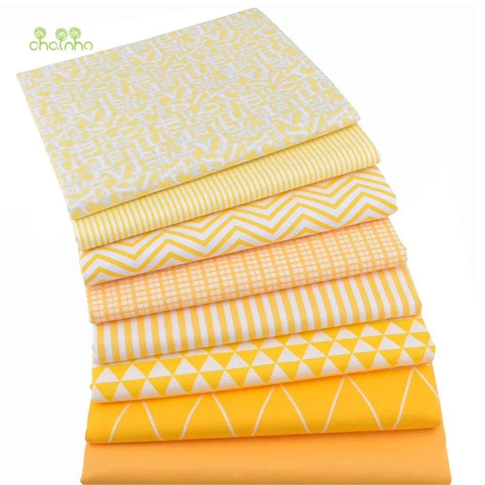 Chainho,Printed Twill Weave Cotton Fabric,Patchwork Cloth,DIY Sewing Quilting Material,Yellow Geometric Patterns,2 Sizes,285-290