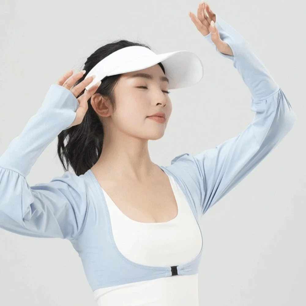 Nuovo Sciarpa/Top Sportivo da Donna in Seta Ghiaccio con Fori per le Dita, Anti-UV, Traspirante, Rinfrescante, Slim, a Maniche Lunghe