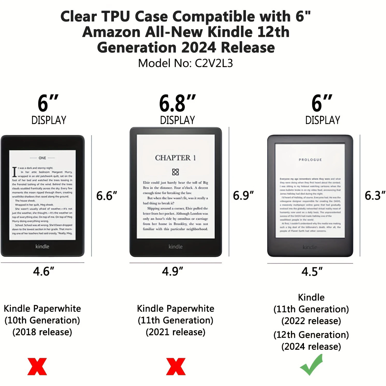 حافظة من السيليكون لجهاز Kindle الجديد كليًا مقاس 6 بوصات (إصدار 2024) الجيل الثاني عشر C2V2L3 غطاء خلفي شفاف وناعم من مادة البولي يوريثان الحراري Coqe