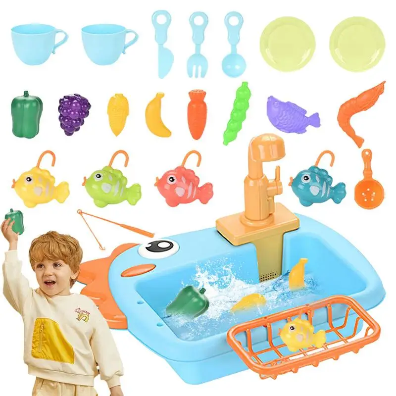 Kids Sink With Running Water Sink Playing Toy Tableware Accessories Multi-Functional Kitchen Pretend Playset For Fun For