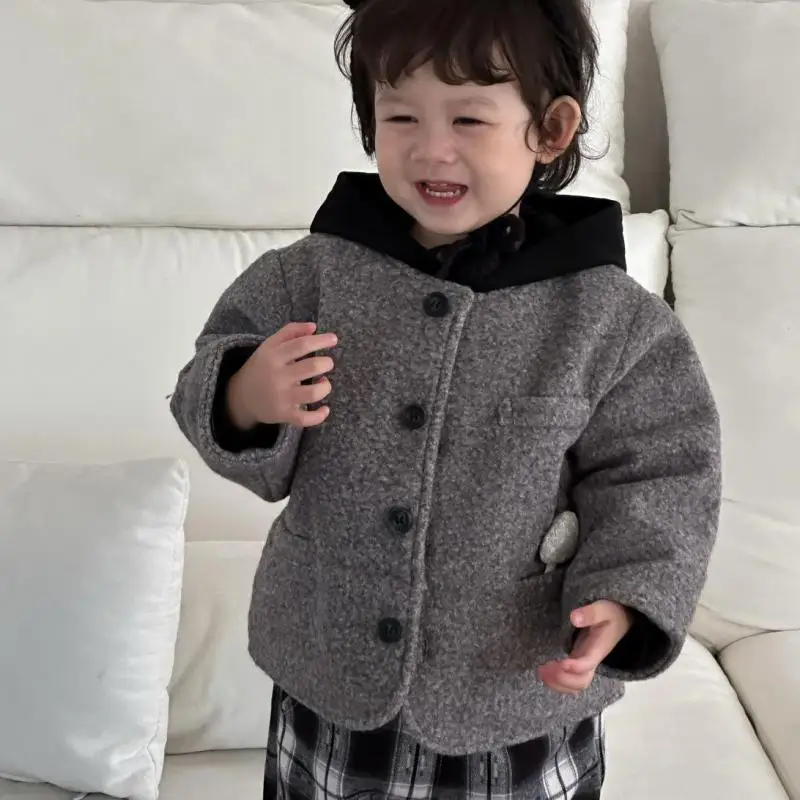 

2025 Winter New Children Long Sleeve Warm Woolen Coat Boys Girls Casual Coat Baby Solid Jacket Fashion Kids Clothes
