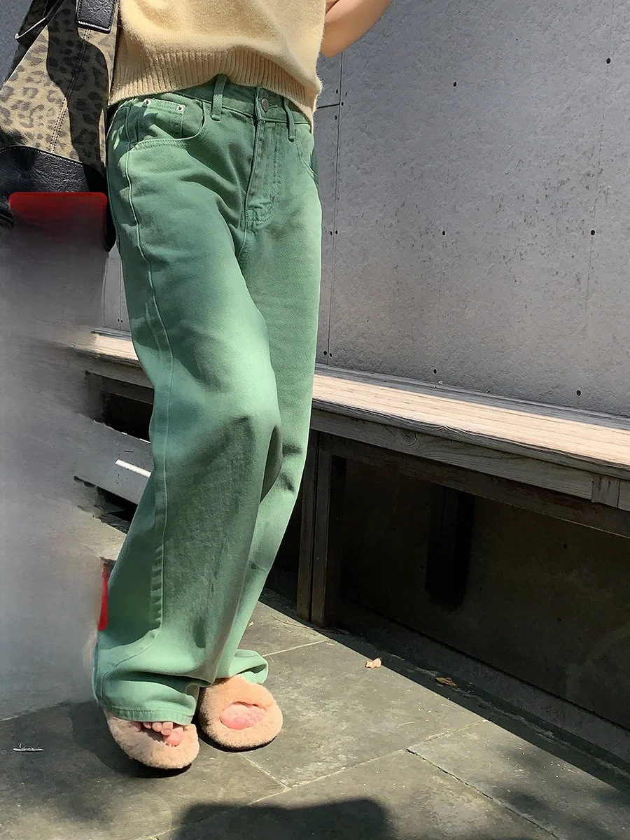 

Джинсы с высокой талией, прямые, цвета хаки, с эффектом стройности и удлинения ног, повседневные, длиной в пол, универсальные женские джинсовые брюки