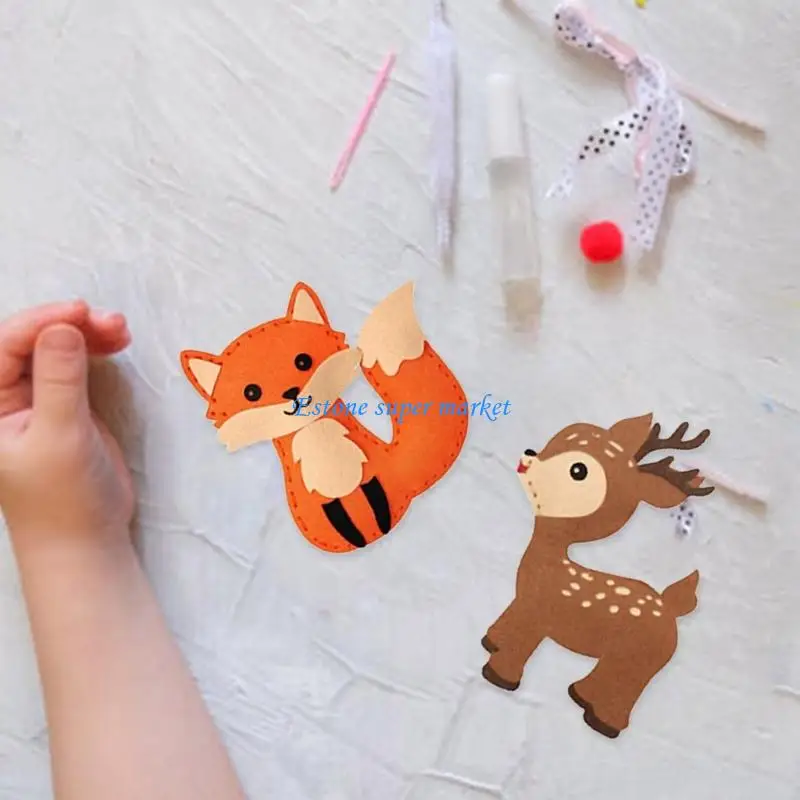 090B Conjunto costura infantil para iniciantes com formas feltro Soft Conjunto atividades educacionais DIY