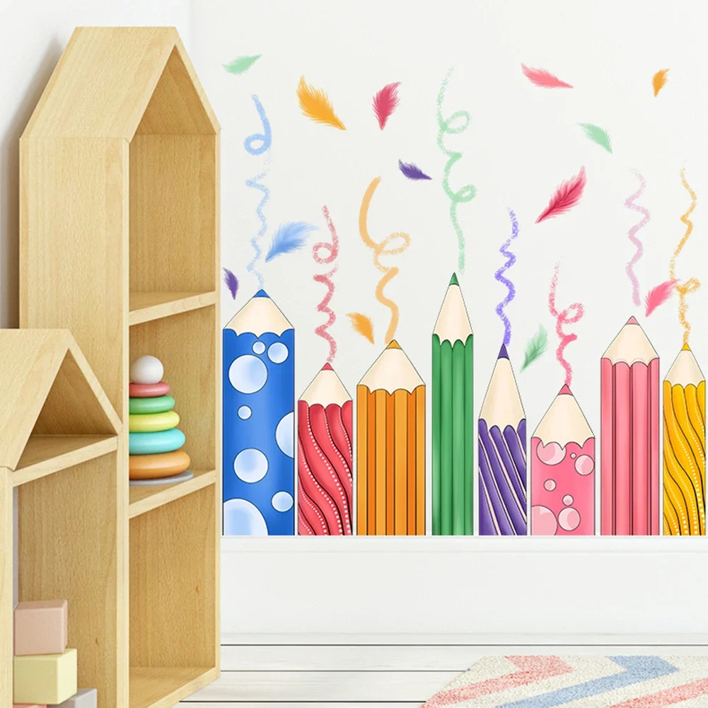 Cartoon Rainbow Crayon Wall Stickers Kids Room Bedroom Background Decoration Wallpapers Home Decor Self Stickers Nursery Decals