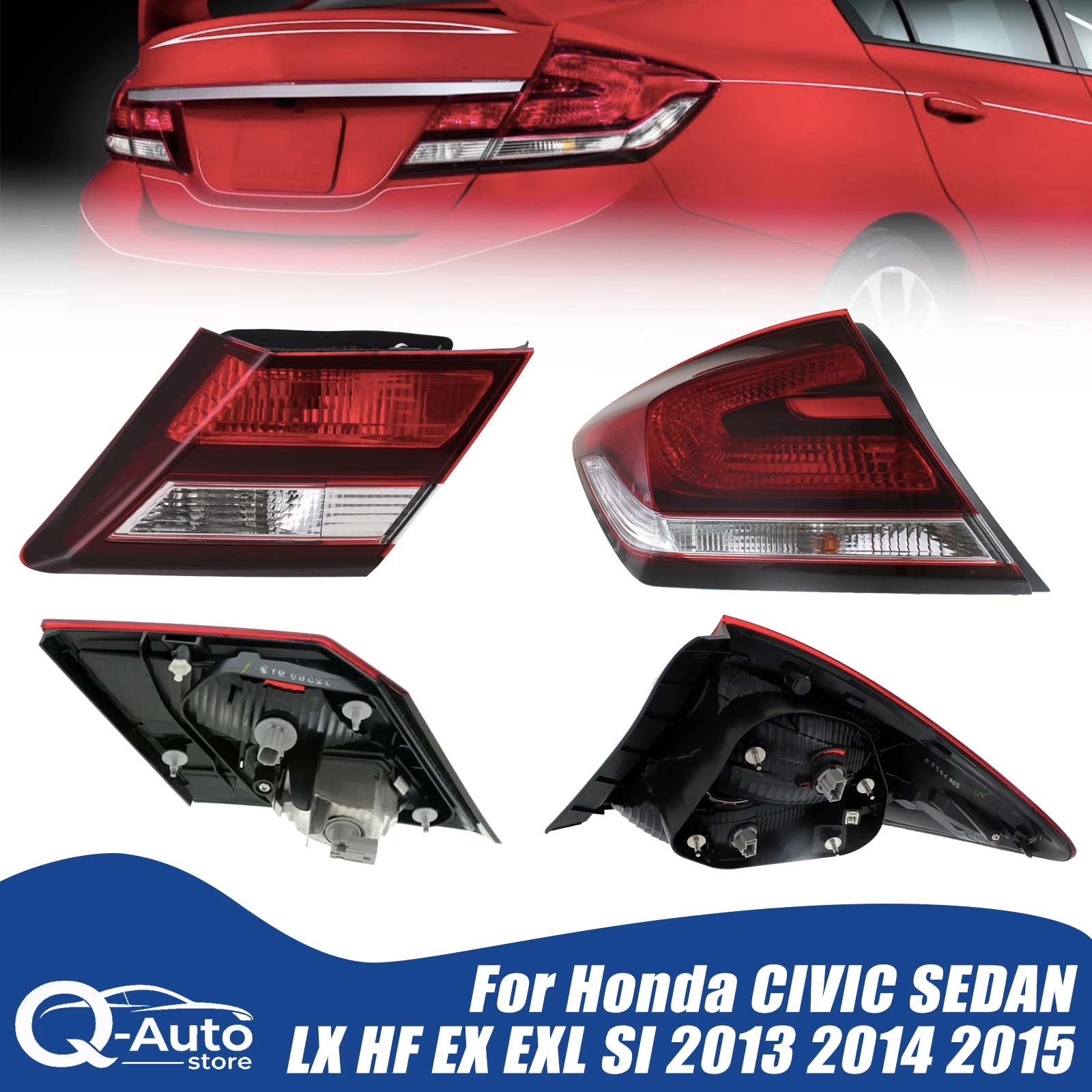 Conjunto de Luces Traseras para Honda CIVIC SEDAN LX HF EX EXL SI 2013-2015, Luces de Giro, Luces de Freno, Luz de Parada