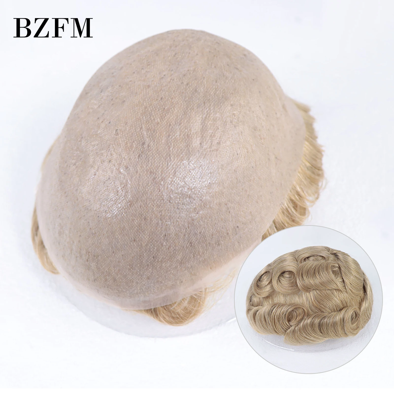 Honey Blonde Colored 8X10 Inch Full PU Choice Toupee For Men 0.03mm Thin Skin Human Hair Toupee Wave Short Human Hair Mens Wigs