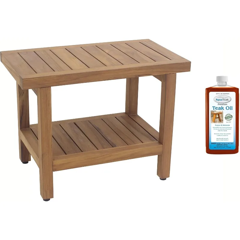 

The Original 24" Spa Teak Shower Bench with Shelf (Bench + Teak Oil)