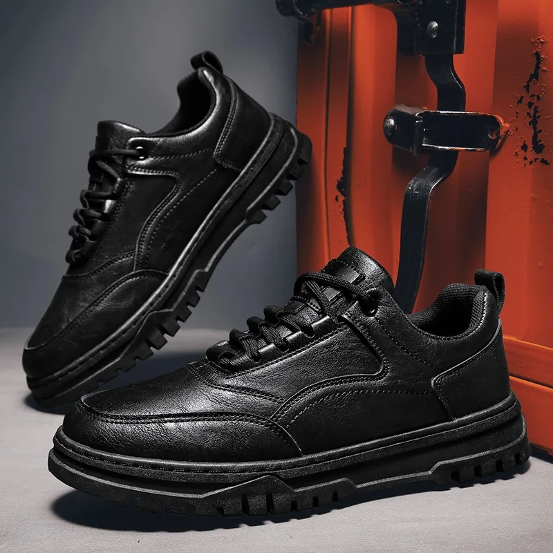 black PU leather casual shoes for man trainers luxury sneakers board shoes running shoes man sapatos masculinos barefoot hombre