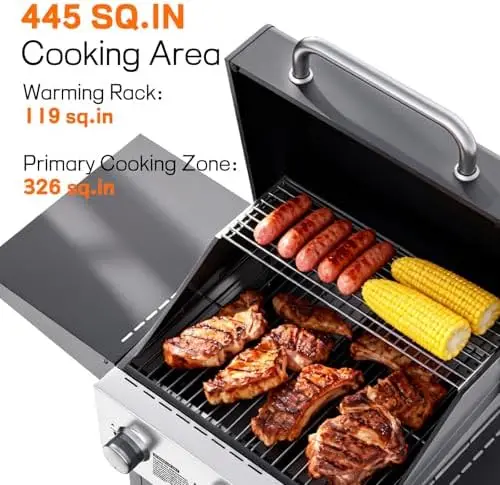 3 Burner Propane Gas Grill, 36,000 BTUs Stainless Steel Grill | 445 Sq. In. Cooking Area, Outdoor BBQ Grill with