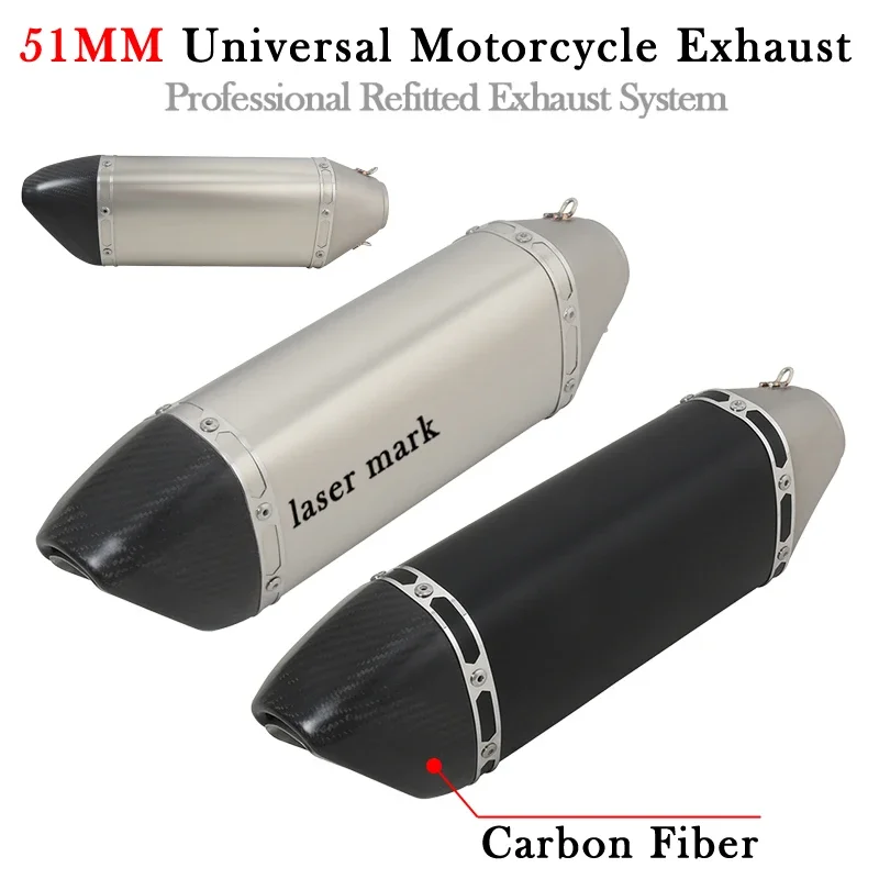 

【Universal Motorcycle Silencer, 51MM Mid-Pipe Exhaust Link, Modified, Carbon Fiber, for Z900, SV650, VFR1200, 400MM】