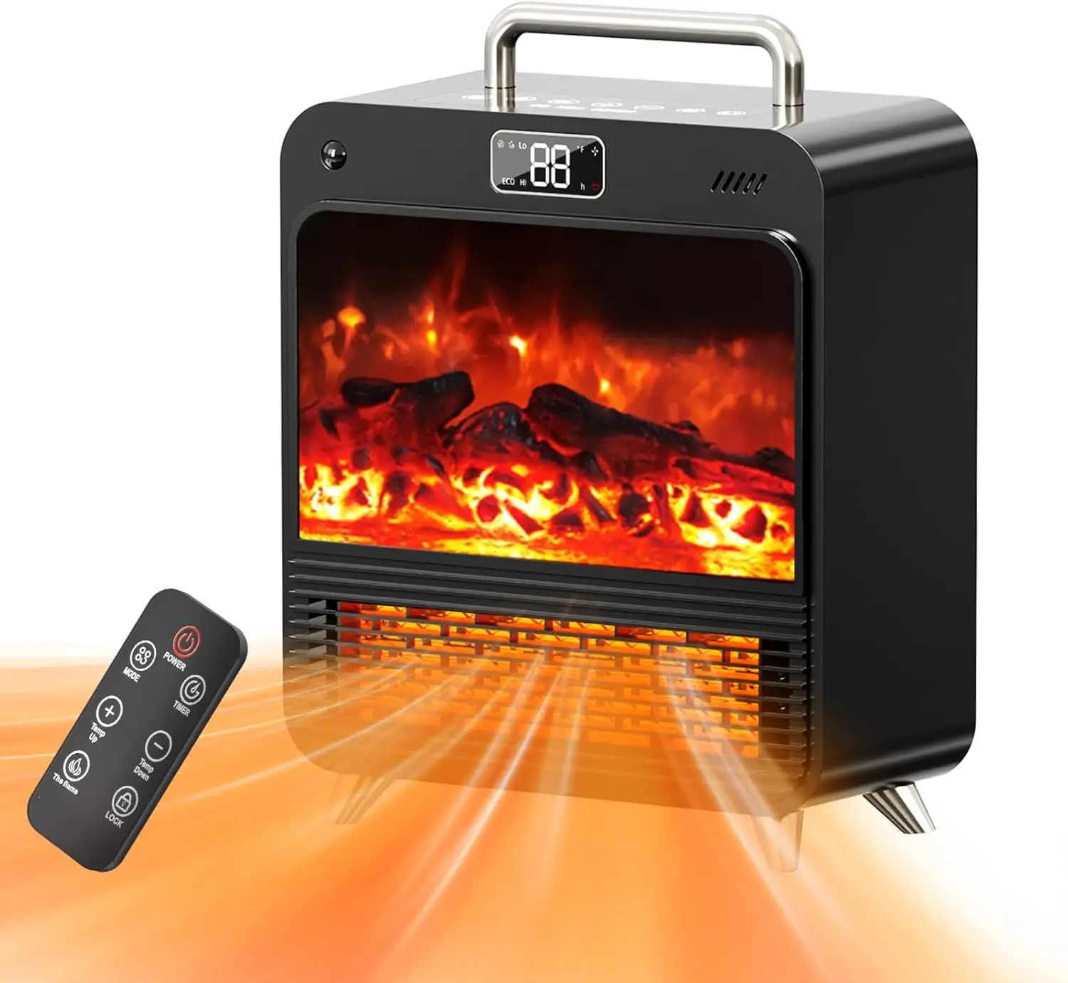 

Electric Fireplace Heater 1500W, 3D Flame, Touch & Remote Control, PTC Heating, 3 Modes for Home Office Christmas Decor