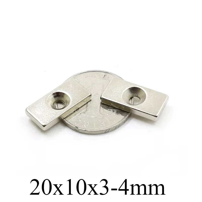 20x10x3-4mm  Block Countersun Powerful Magnet 4mm Hole Bulk Sheet Magnet 20x10x3-4 Strong Permanent NdFeB Magnets 20*10*3-4