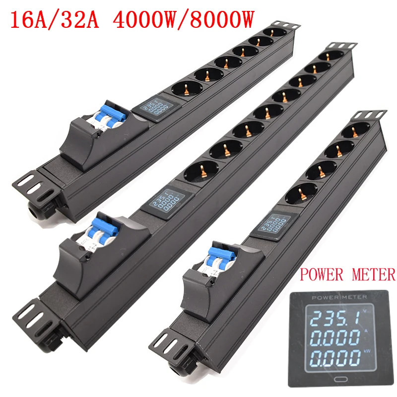 PDU Power Strip 16/32A air switch Power Distribution Unit Switcher2/3/4/5/6/7/8 Way EU Outlet Socket Power meter