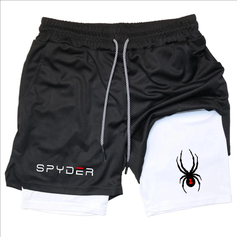 Y2K Performance Shorts Men Spider Printed GYM Casual Sports Compression Shorts Workout Running Mesh 2 In 1 Sport Short Pants