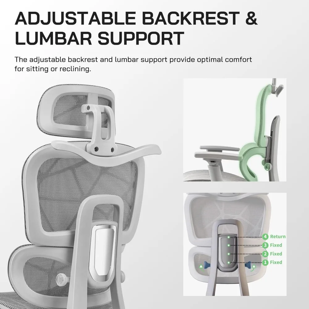 كرسي مكتب شبكي مريح مع مسند للقدمين، كرسي ألعاب شبكي عالي الظهر مع دعم قطني، مسند رأس قابل للتعديل ومساند للذراعين لـ H #6